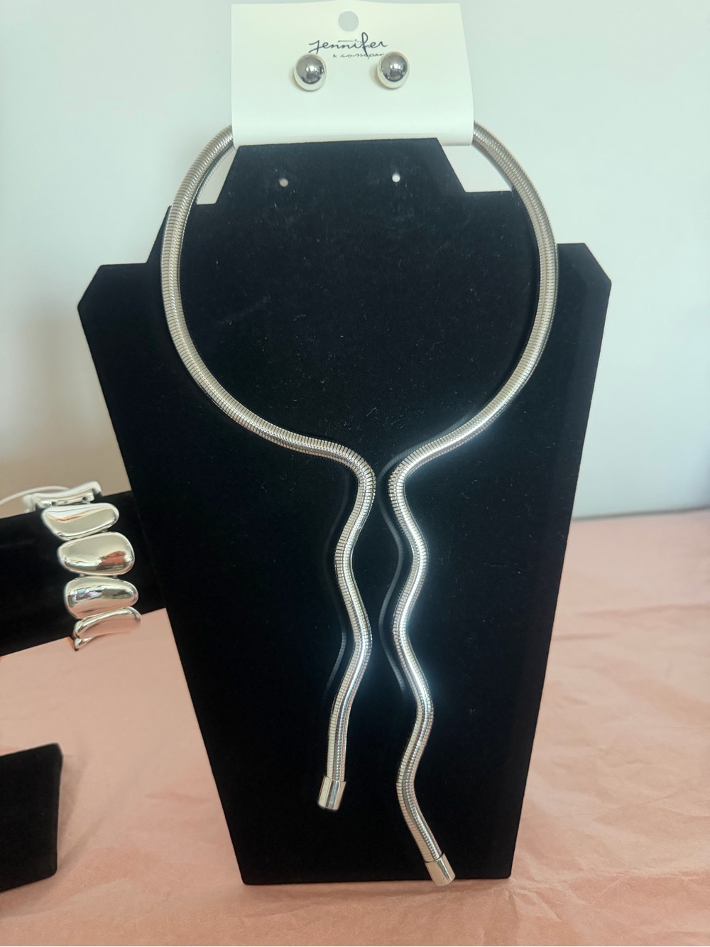 Jenni Silver Lariat Snake-Style Necklace Studs, Bracelet